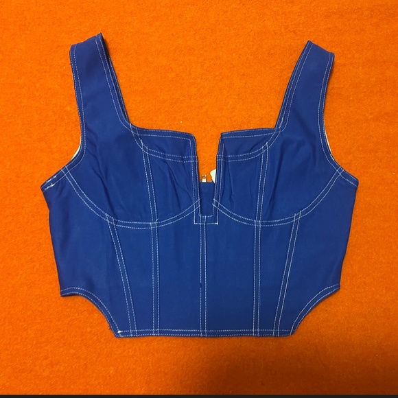 Love and Harmony slate blue contrasting seams denim bustier corset top NWT - Picture 3 of 14